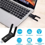 WiFi Adapter 1200Mbps USB Wireless Network Adapter Dual Band 5GHz & 2.4GHz with High Gain Antennas WiFi Dongle for PC/Desktop